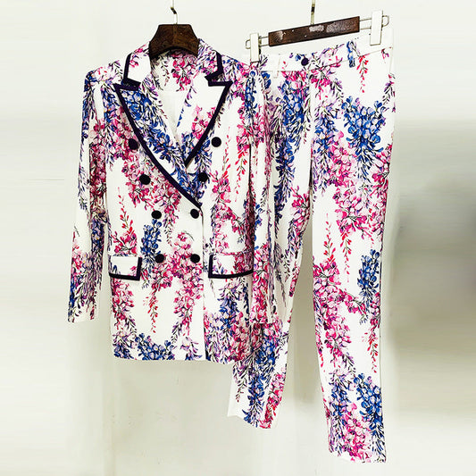 Floral Print Two-Piece Pants Suit