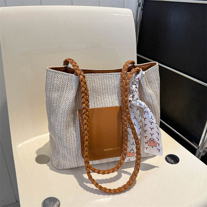 Woven Straw Tote Bag Stylish Casual Large Capacity Shoulder Bag