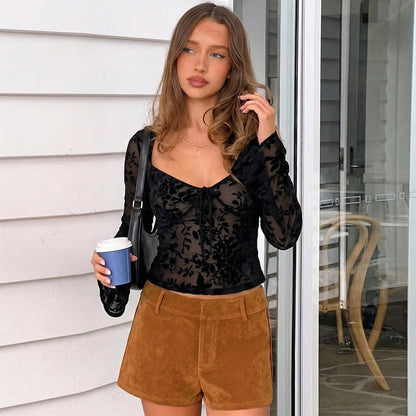 Fashionable Sheer Mesh Long Sleeve T-Shirt for Women