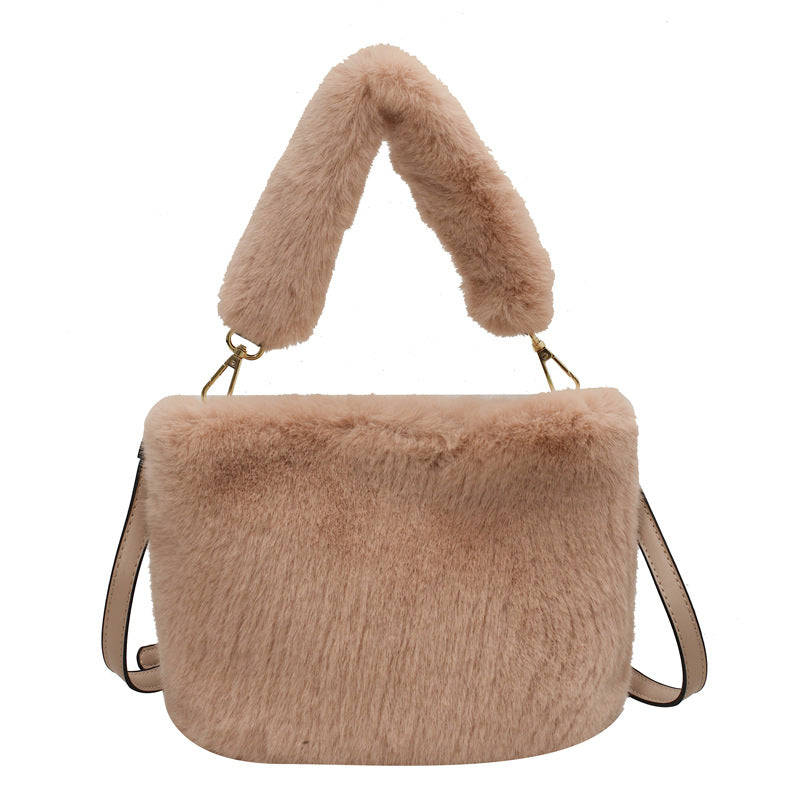 Trendy Plush Crossbody Bucket Bag Soft Casual Tote