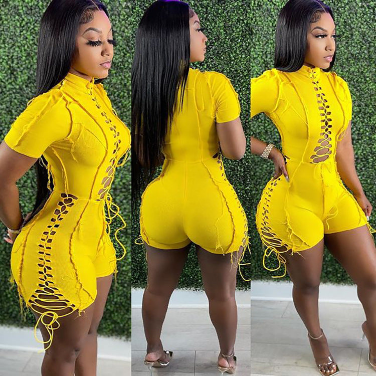 Trendy Casual Solid Color Short Sleeve Jumpsuit