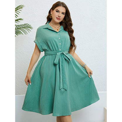 Summer Green Belted Waist Midi Dress