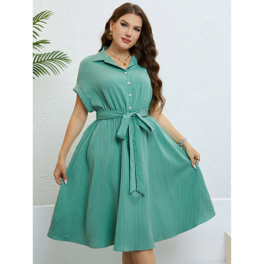 Summer Green Belted Waist Midi Dress