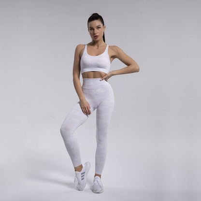 Seamless Knitted Camouflage Yoga Wear Women'S Sports Bra Beauty Back Sweat-Absorbent Running Pants Suit