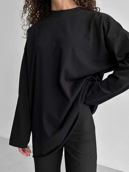 Oversized Solid Color Cotton T-Shirt for Women