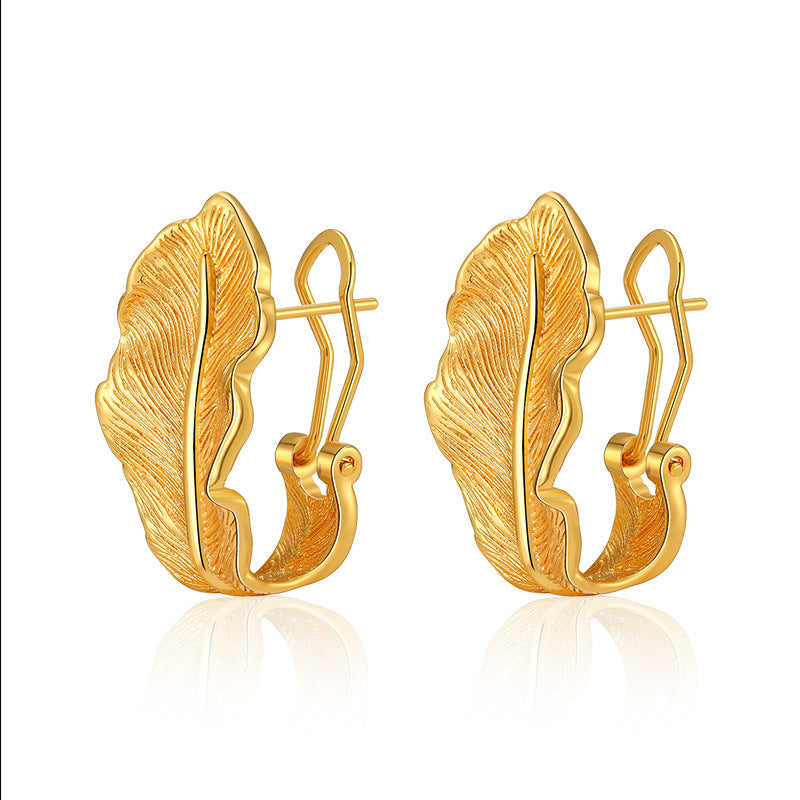 Vintage Simple Gold Leaf Stud Earrings