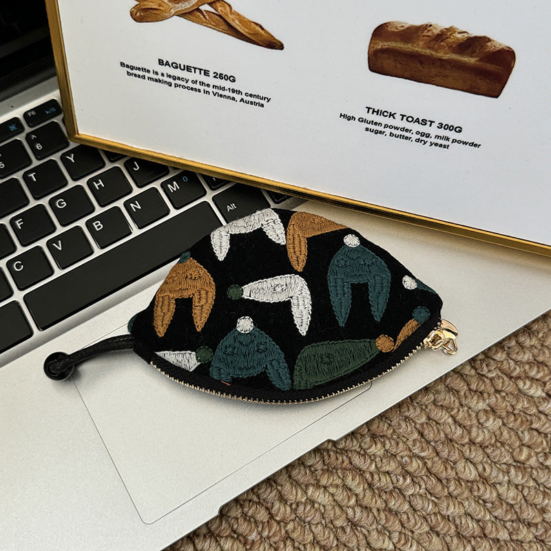 Mini Embroidered Key Pouch Portable Keychain Wallet