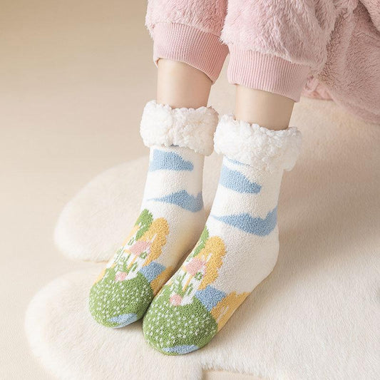 Lamb Cashmere Stockings Children'S Winter Thickened Warm Home Sleep Stockings Silicone Antiskid Floor Stockings Middle Tube Women'S Stockings Antifreeze