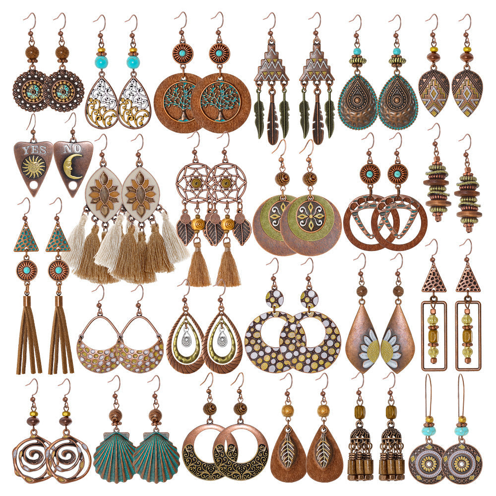 Bohemian Vintage Inspired Earrings with Feather and Tassel Elements