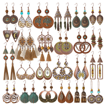 Bohemian Vintage Inspired Earrings with Feather and Tassel Elements