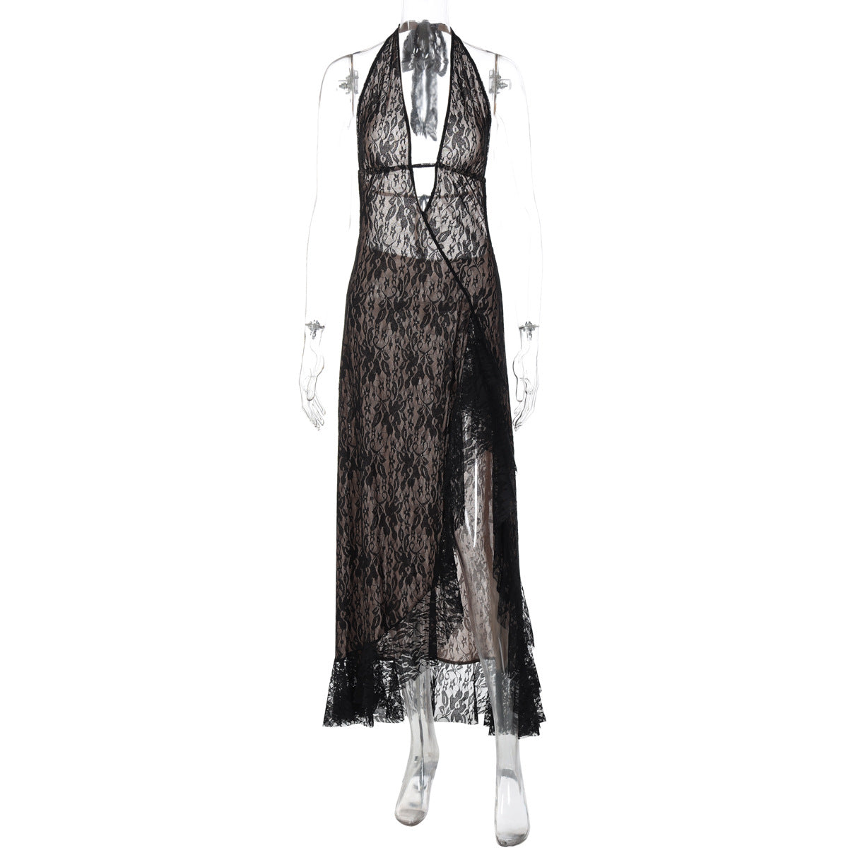 Sexy Lace Deep V Backless Maxi Dress