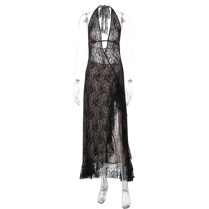 Sexy Lace Deep V Backless Maxi Dress