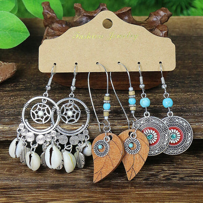 Bohemian Feather Dreamcatcher Earrings Zinc Alloy Vintage Style
