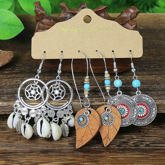 Bohemian Feather Dreamcatcher Earrings Zinc Alloy Vintage Style