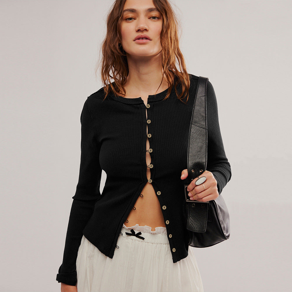 Fashionable Women's Button Cardigan in Solid Color
