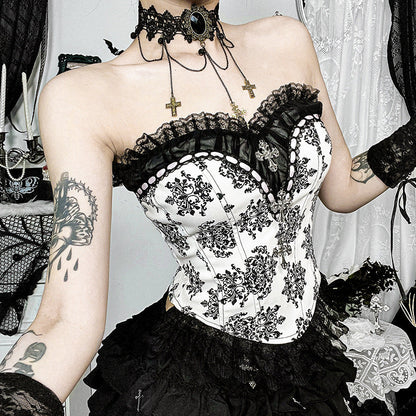 Gothic Floral Print Bustier Top Elegant Casual Shirt