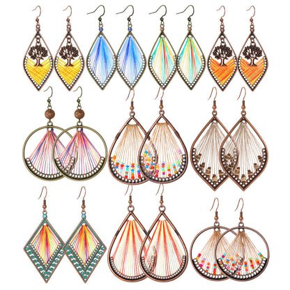 Bohemian Geometric Colorful Hoop Earrings Retro Style