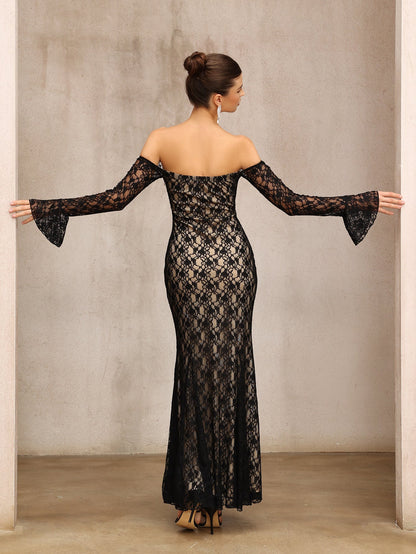 Elegant Lace Off-Shoulder Bodycon Midi Dress for Parties