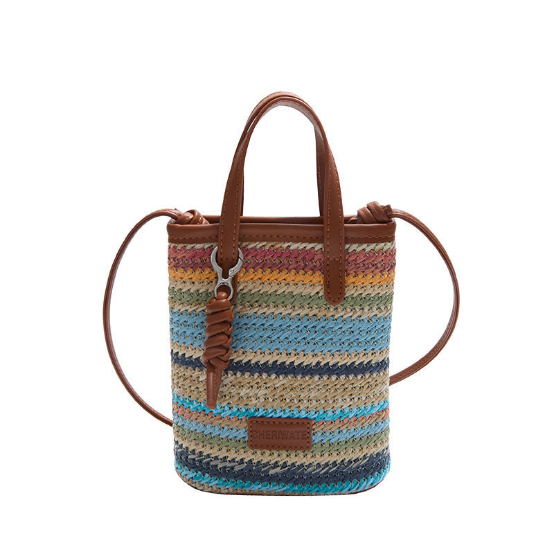 Rainbow Woven Tote Bag Stylish Summer Crossbody Bag