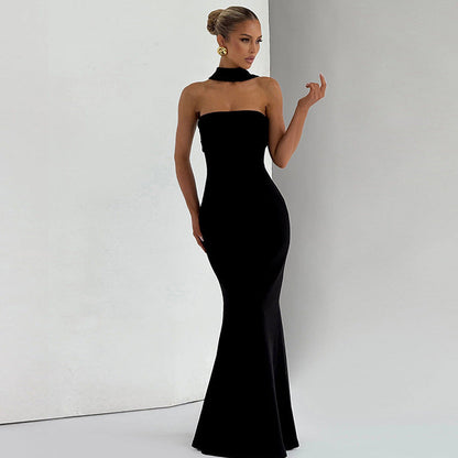 Elegant Strapless Mermaid Maxi Dress with High Waist