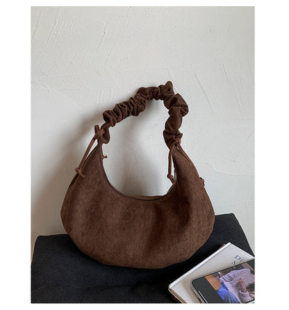 Retro Velvet Drawstring Dumpling Bag Casual Chic Shoulder Bag