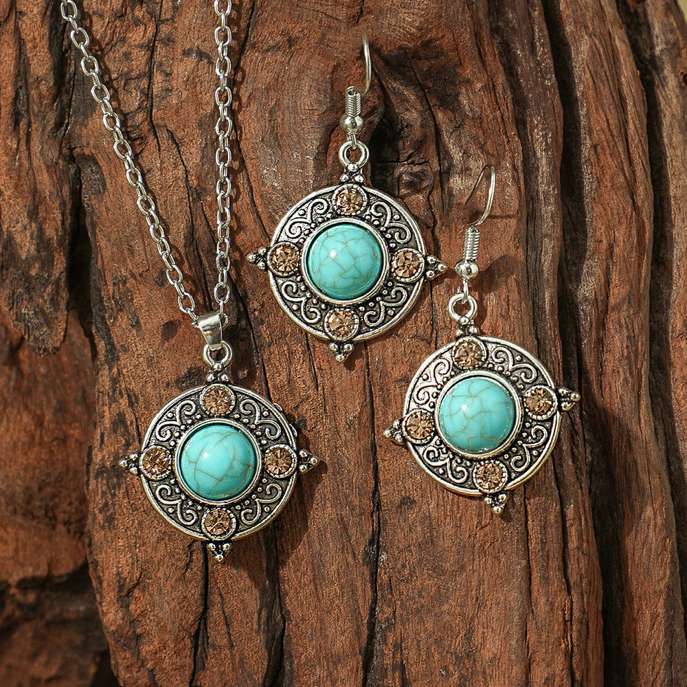 Bohemian Vintage Turquoise Water Drop Earrings and Necklace Set