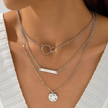 Geometric Layered Necklace With Tassel Pendant For Women