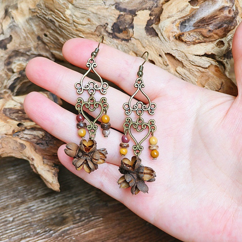 Vintage Style Bohemian-Inspired Dried Fruit Beaded Earrings