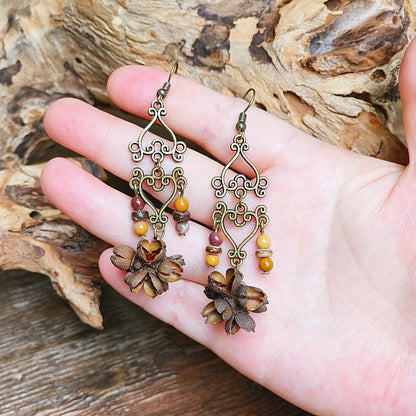 Vintage Style Bohemian-Inspired Dried Fruit Beaded Earrings