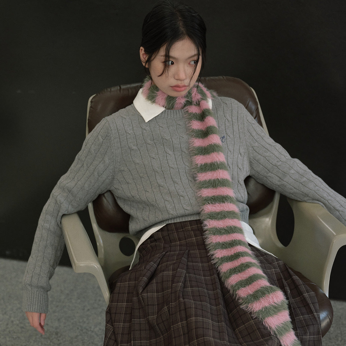 Knitted Striped Scarf Soft Faux Mink for Women