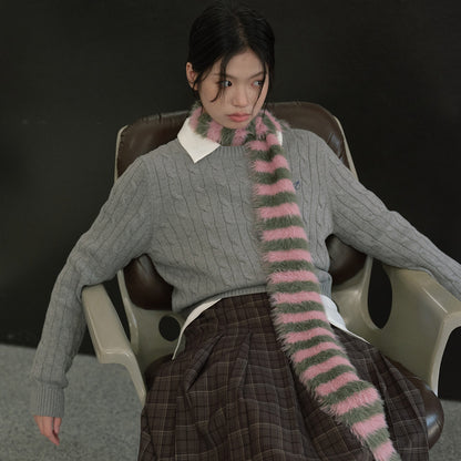Knitted Striped Scarf Soft Faux Mink for Women