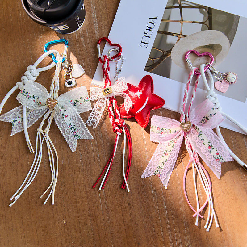 Cute Bow Star Braided Keychain Bag Charm