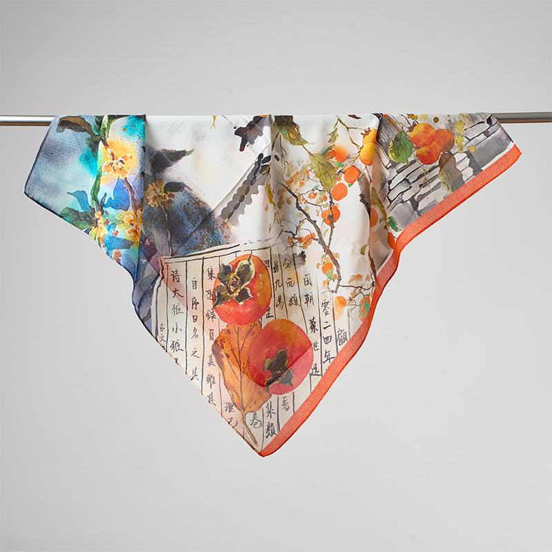Flower Print Breathable Soft Silk Scarf