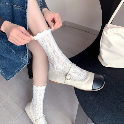 Rufia - Solid Color Picot-Edge Ankle Socks