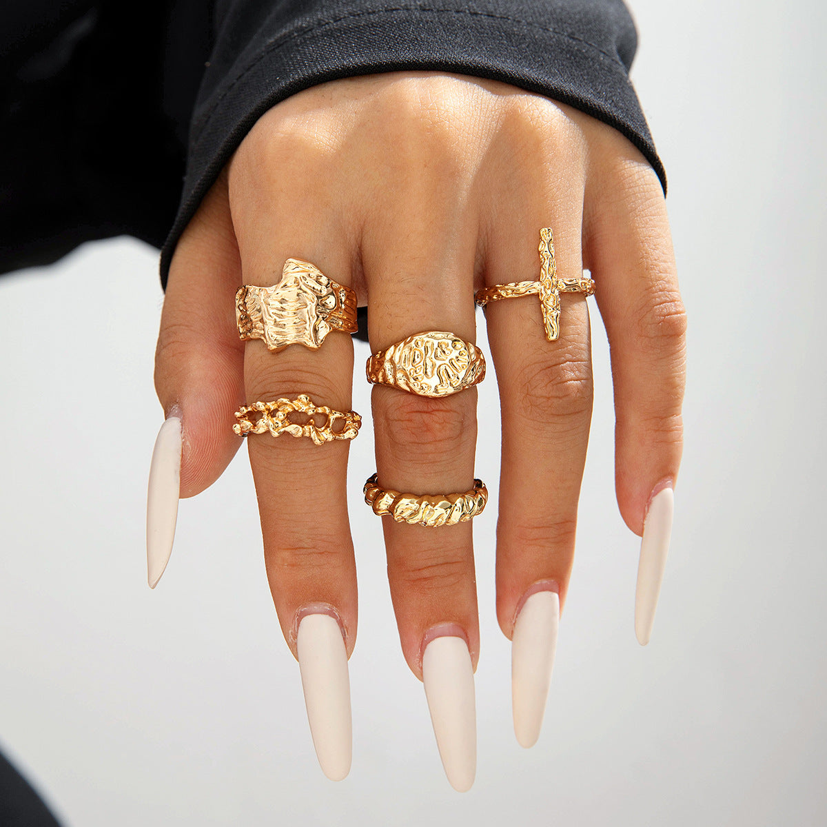 Bohemian Pearl Flower Ring Set Alloy Plating Metal Rings