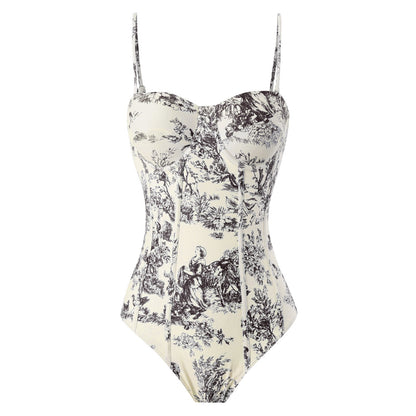 Vintage Print Slim Fit Swimwear with Cover Dress
