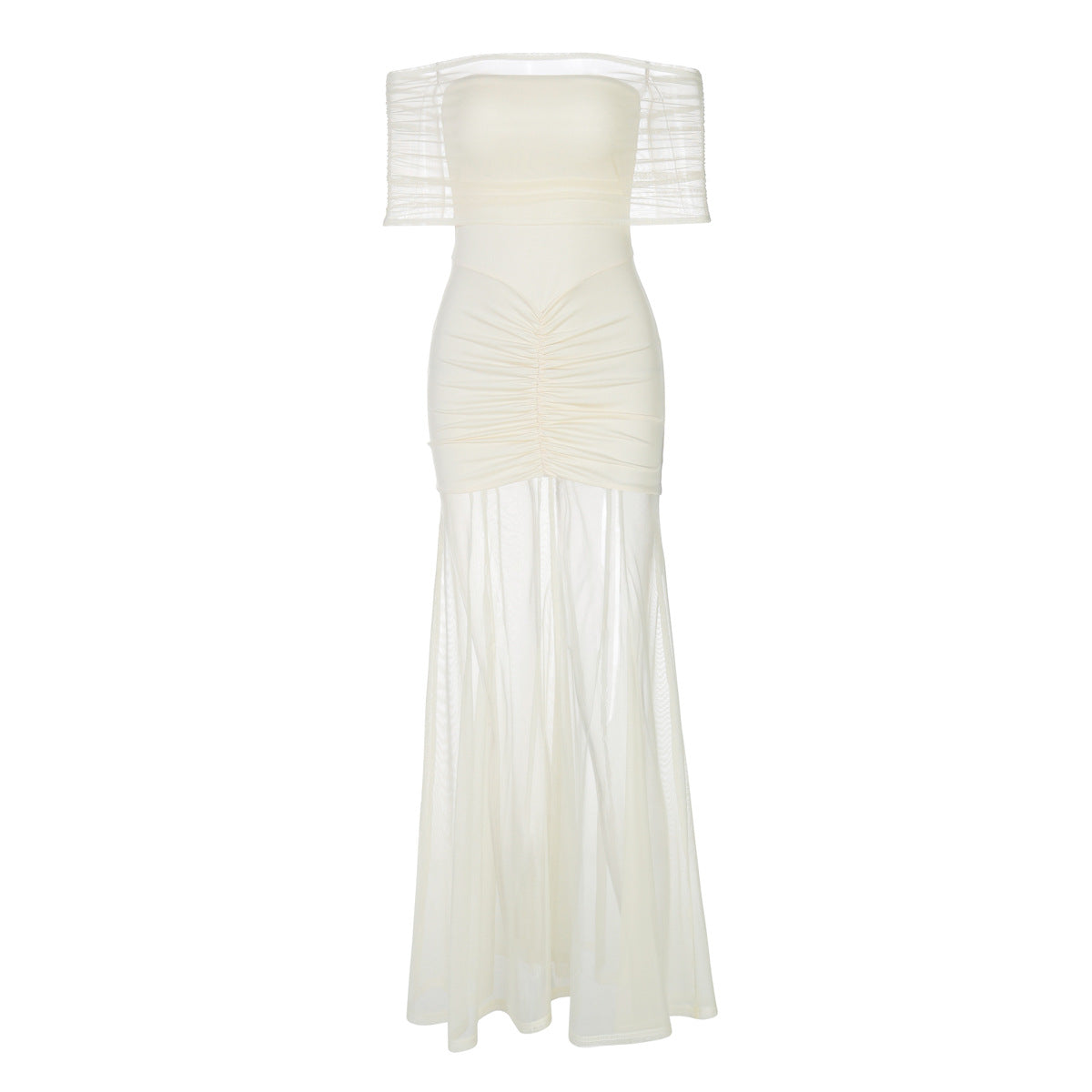 Off-Shoulder Ruched Sheer Panel Party Dress