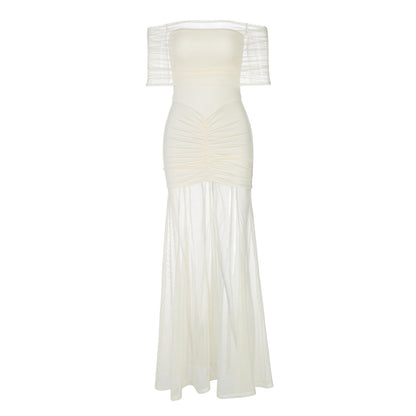 Off-Shoulder Ruched Sheer Panel Party Dress