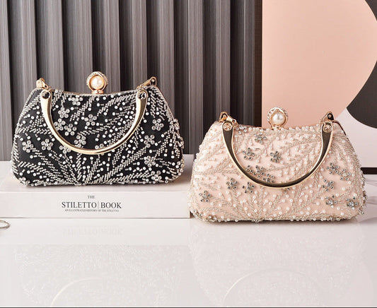 Embroidered Evening Clutch Bag in Silk for Weddings and Parties