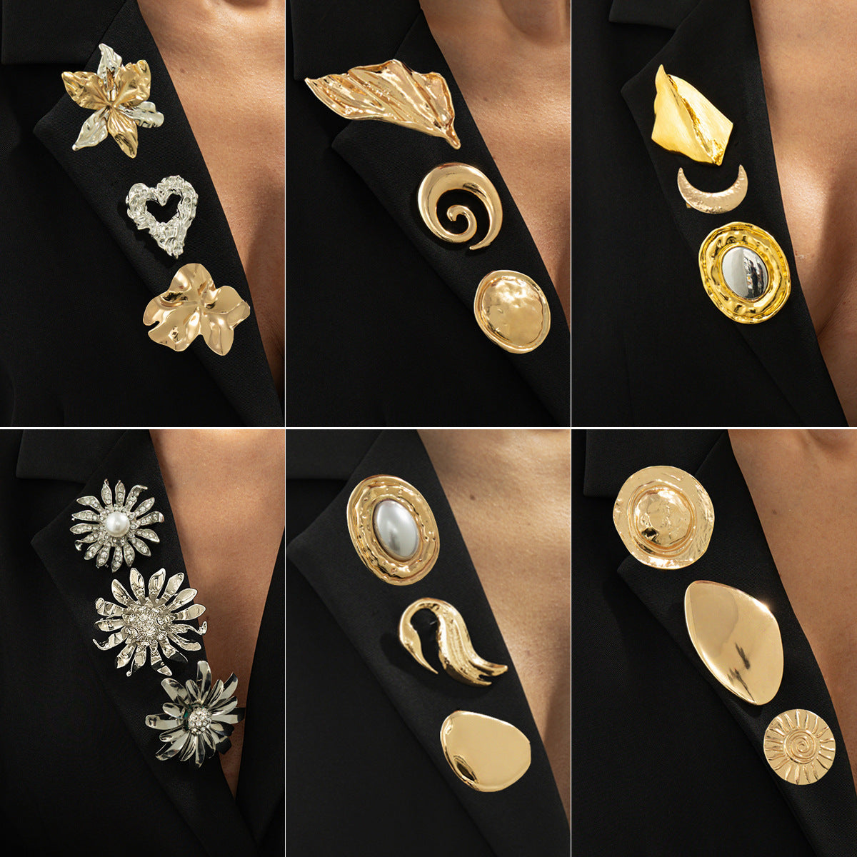 Exaggerated Irregular Metal Pleated Brooch Trendy Fashion Jacket Pin