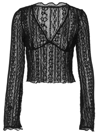 Sexy V-Neck Lace Trim Fitted Top