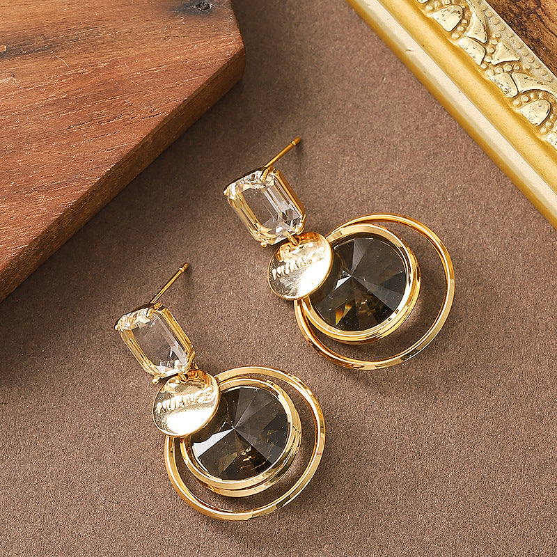 Geometric Crystal Earrings For Women - Stylish Silver Needle Design