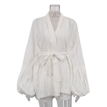 Casual Two-Piece Set With Cardigan And Shorts