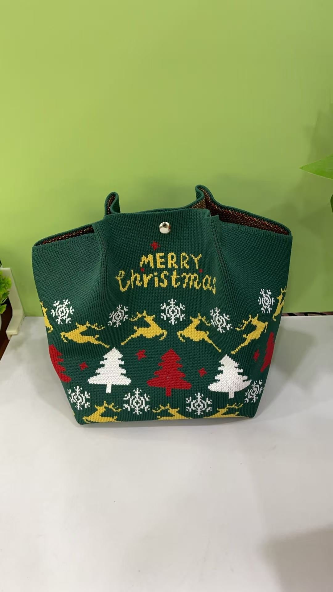Cute Reindeer Portable Christmas Woven Gift Bag