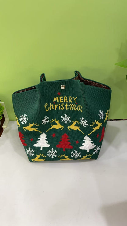 Cute Reindeer Portable Christmas Woven Gift Bag