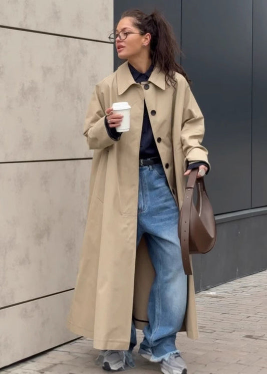 Oversized Trench Coat Durable Fabric Khaki