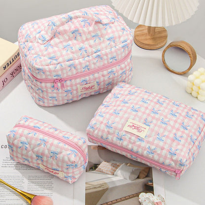 Cute Cherry Bow Print Travel Makeup Bag