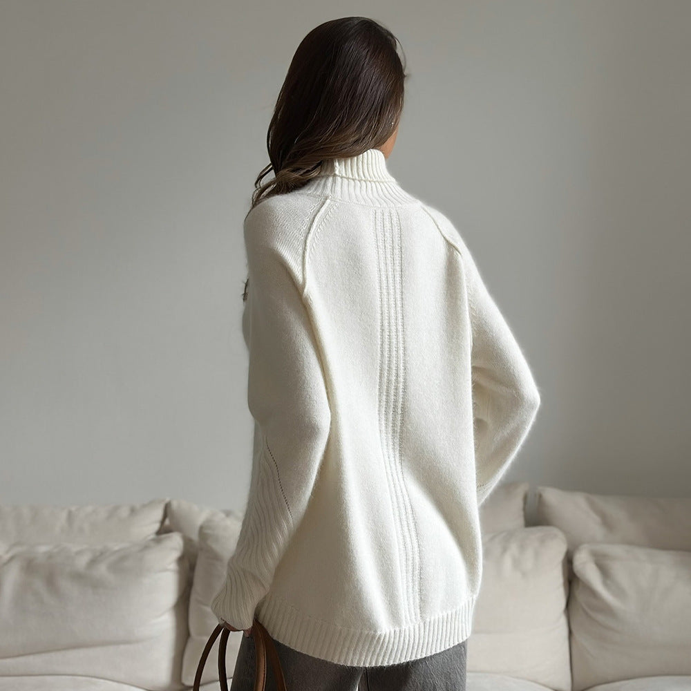 Knit Turtleneck Solid Color Casual Sweater