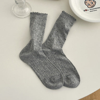 Polka Dot Ruffle Ribbed Thin Socks