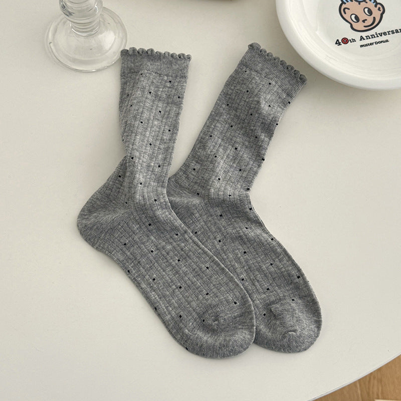 Polka Dot Ruffle Ribbed Thin Socks